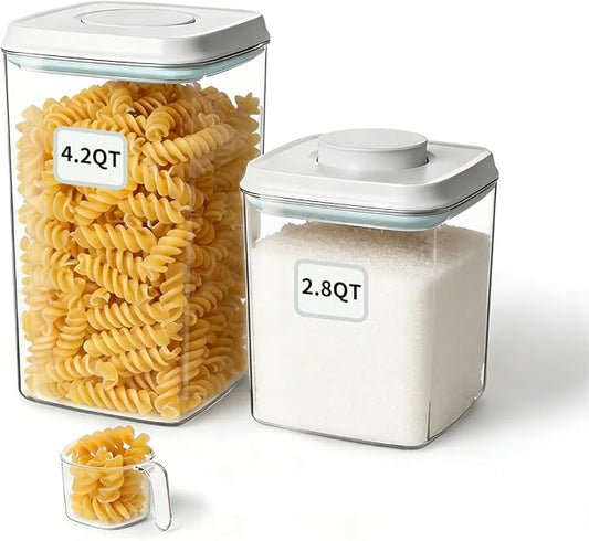 Airtight Food Containers Set with One-Touch Lid, Mixed Size Set (2.8 QT / 2.65 L & 4.2 QT / 4.0 L) with Scoop, Stackable Jars for Complete Kitchen Organization. by EQI