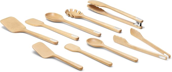 Caraway 9-Piece Wooden Kitchen Utensils Set for Cooking | Serving, and Plating, Full-Size and Mini Spoons, Scrapers, Spatulas, Tongs and Server, Birch Wood by Unknown