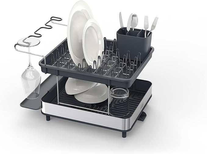 Joseph Joseph Dish Drying Rack with Wine Glass Holder - Space-Saving 2-Tier Design with Fast Draining System by Unknown