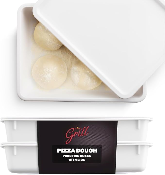 Hans Grill Pizza Dough Proofing Box - Pack of 2 Stackable BPA-Free Trays with Covers - Perfect as a Bread Proofing Box and Dough Container - Premium Quality Pizza Storage Container (2 Pack Large) | BPA-Free Bread Proofing Box Trays, Pack of 2, Holds Up... by HansGrill