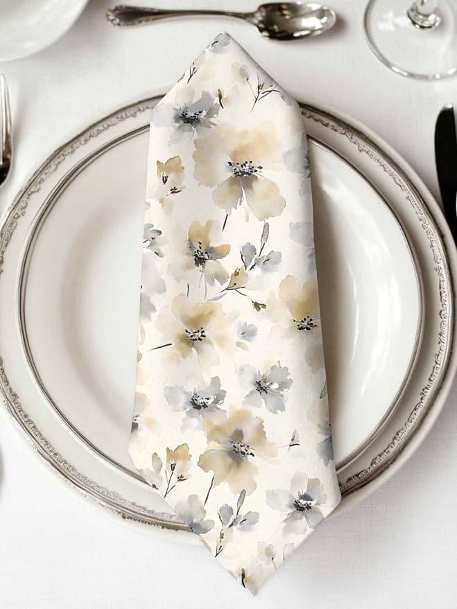 Watercolor Flowers Cloth Napkins Washable Set of 6, 20 x 20 Inch Reusable Retro Farmhouse Botanical Floral Dinner Table Napkins Cloth Bulk for Weddings Kitchen Restaurants Hotel Events Parties - Image 2