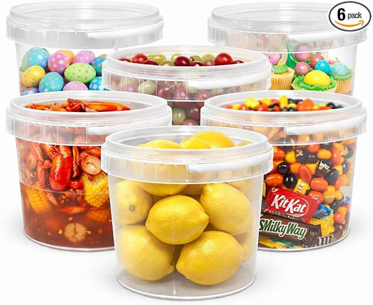 4U'LIFE 128 oz [6-Pack] Tamper-Evident Containers with Lids and Handle | BPA Free, microwave-safe, freezer-safe and multi-purpose for ice cream, events and bulk food storage by Lifeiscolorfulgood