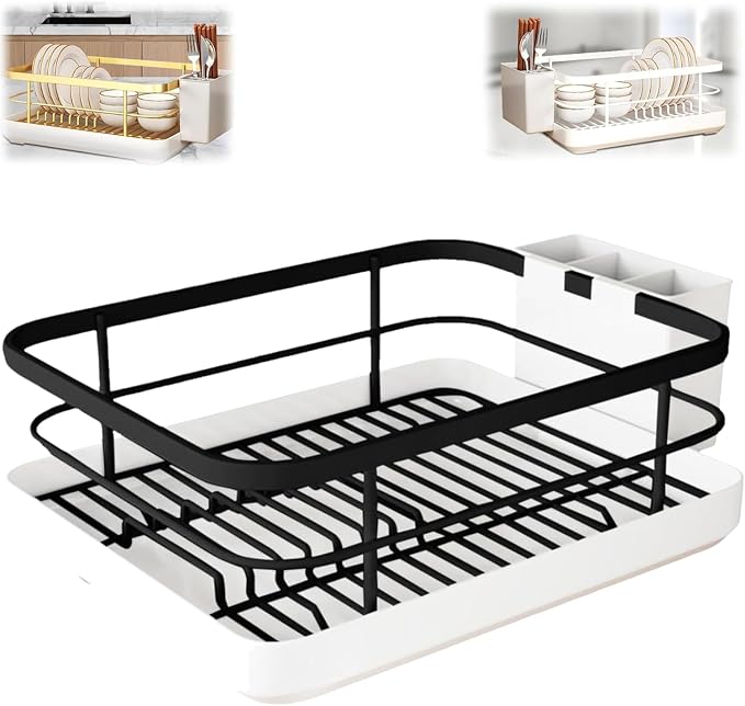 Dish Drying Rack for Kitchen Counter,Large Capacity Dish Drying Rack,Stainless Steel Dishes Drainer with Utensil Holder,Multifunctional Kitchen Utensil Holder with Dishes Racks and Tray (Black) - Image 8