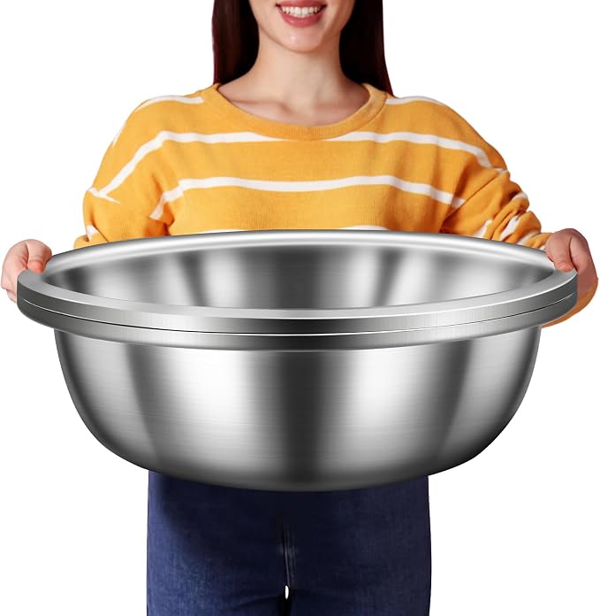 FillTouch 2 Pack Large Mixing Bowl 20 Qt Oversized All Purpose 304 Stainless Steel Polished Mirror Flat Base Metal Bowl for Home or Commercial Prepping Baking Mixing Marinating by FillTouch