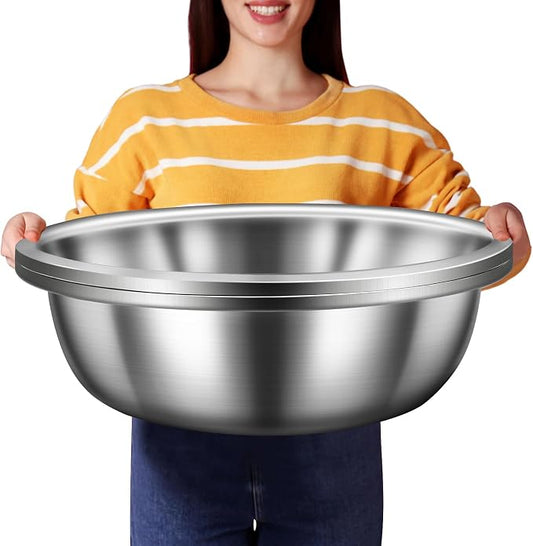 FillTouch 2 Pack Large Mixing Bowl 20 Qt Oversized All Purpose 304 Stainless Steel Polished Mirror Flat Base Metal Bowl for Home or Commercial Prepping Baking Mixing Marinating by FillTouch
