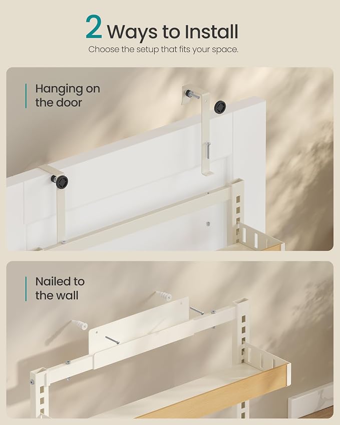 SONGMICS 6-Tier Over the Door Pantry Organizer, Adjustable Spice Rack with Anti-Tipping Wire, Wall Mounted Storage, 16.9 x 6.2 x 55.3 inch, Matte White, UKCS048W101 - Image 3