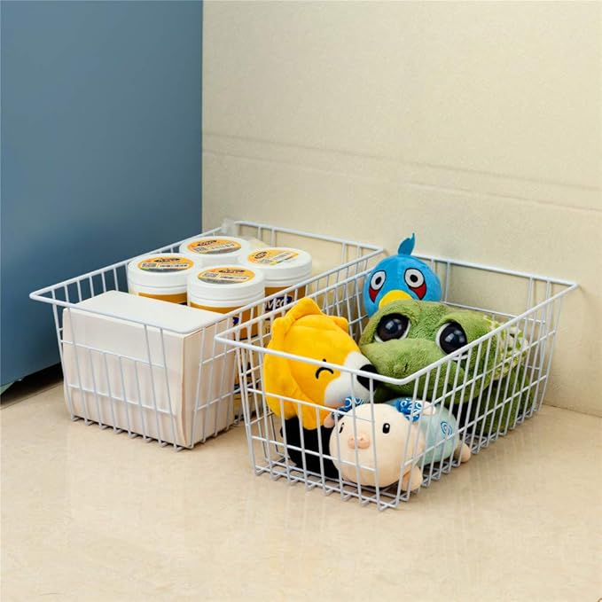 SANNO Large Freezer Baskets Metal Storage Organizer Bin Basket Wire Storage Basket for Kitchen Pantry Bathroom Set of 3 Large Metal Farmhouse Food Fruit Produce Organizer Bins - Image 4