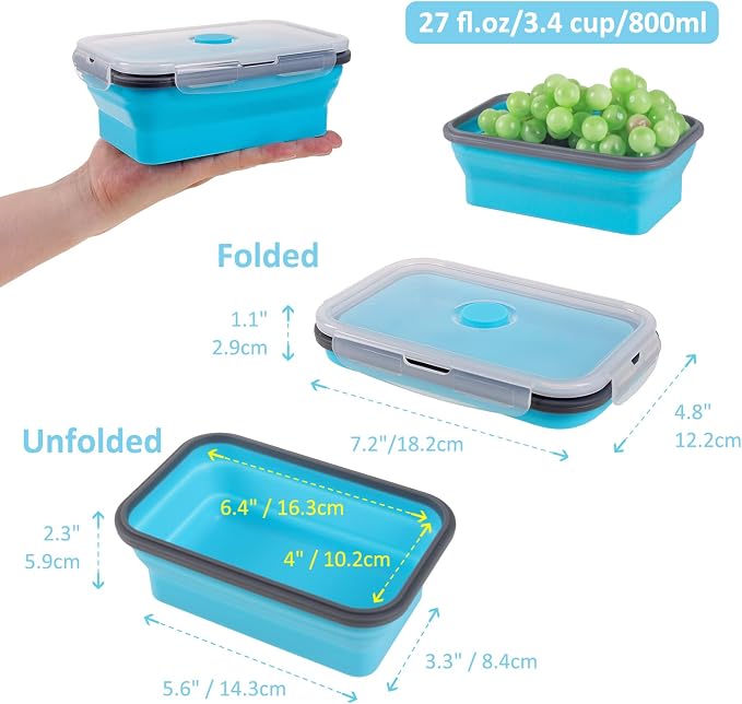 Collapsible Food Storage Containers with Airtight Lid, 27 oz, Kitchen Stacking Silicone Collapsible Meal Prep Container Set for Leftover, Microwave Freezer Dishwasher Safe, 4 Colors, Set of 4 - Image 5