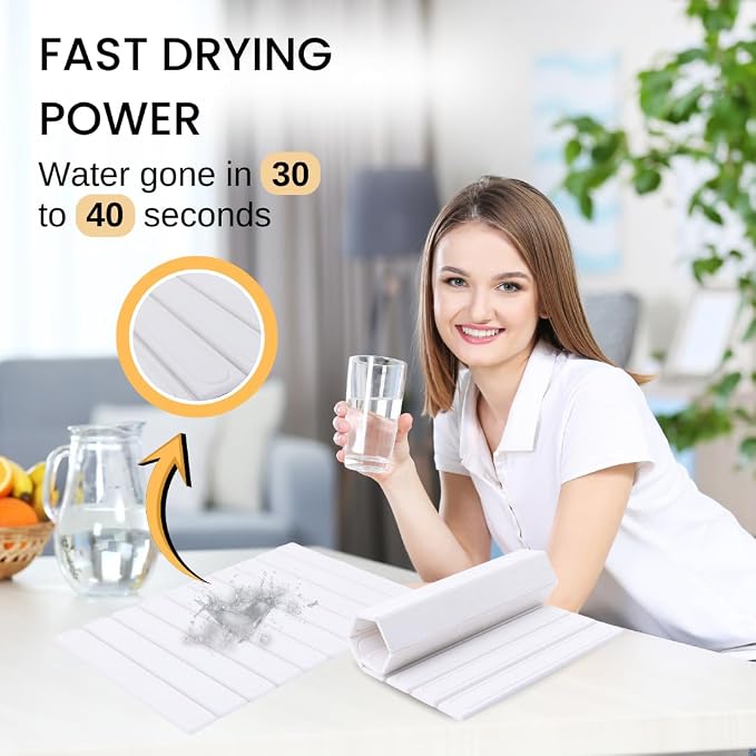 2-In-1 Stone Dish Drying Mat Set For Kitchen Counter. New Collapsiable Space Saving Diatomaceous Earth Stone Dish Mat 23.6"(L)x15.3"(W) + Faucet Protector 23.6"(L)x4(W)- Ultra Absorbent Non-Slip-White - Image 5