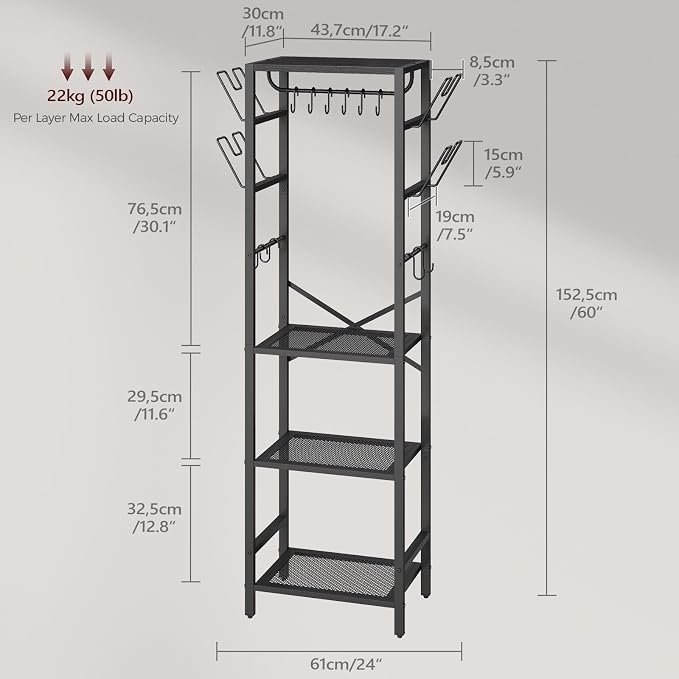 MAHANCRIS 4-Tier Pot Rack, Pots and Pans Organizer for Kitchen Corner, Kitchen Storage Rack with U-Shaped Lid Holders, Freestanding Cookware Stand, Black POBK3001 - Image 3