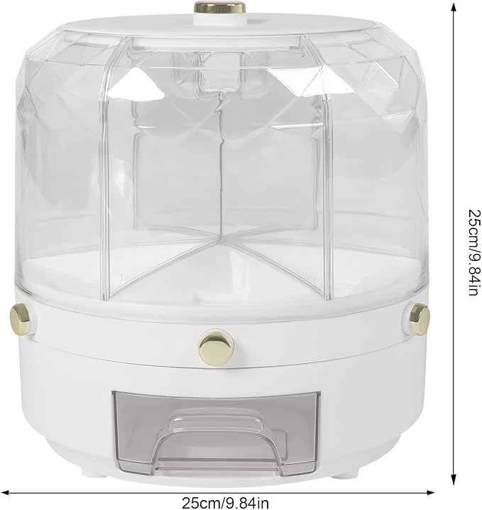 360° Rotating Grain Dispenser With 6 Grids, 13.2lbs Large Capacity Grain Dispenser Rotating Kitchen Storage Containers With Sealed Lid For Peanut Barley Millet And Cereal (White,Gold, 13.2 lbs) - Image 2