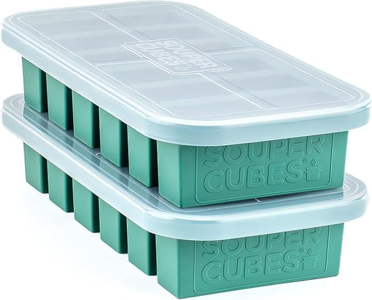 Souper Cubes 1/2 Cup Silicone Freezer Molds with Lids, Kale, 2-Pack | 100% Platinum-Cured Silicone Freezer Cubes, Oven & Microwave Safe, Perfect for Freezing Broth, Sauces, Sides and More by SouperCubes%C2%AE