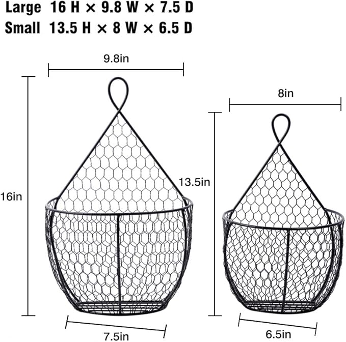 ERYTLLY Metal Fruit And Vegetable Storage Hanging Basket Wall Mounted, For Kitchen Black Wire Baskets for Flowers, Fruits and Veggies, - Set of 2 - Image 3