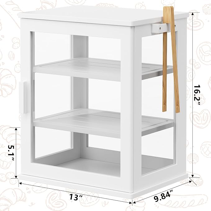 WOWLIVE Bread Box for Kitchen Countertop, 3 Layers Bread Storage Container | Large Bamboo Bread Bin for Homemade Bread with Window, Farmhouse Breadbox Organizer for Kitchen, Cabinet, White, Meduim - Image 3