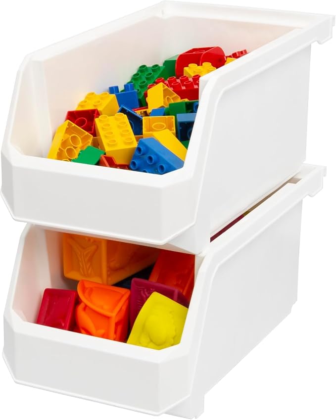 Large Stackable Plastic Storage Bins, 6-Pack, White | Open-Front Stackable Bins For Garage, Pantry, Closet & Office, 14,8"L X 8"W X 7"H, Nests When Empty, Durable Plastic, - Image 5