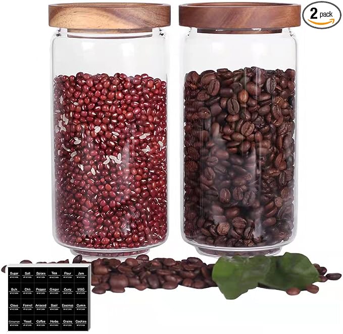 SAIOOL Borosilicate Glass Kitchen Jars/Canisters, 2 Pack 30Oz/900ml by SAIOOL