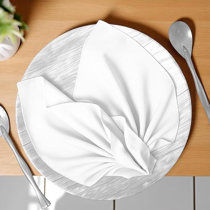 Pack of 25 PCS Cloth Napkins 17x17 inch Washable Polyester Dinner Napkins Soft Table Napkins for Wedding Party Dining Banquet Bistro Decoration - White by MDS