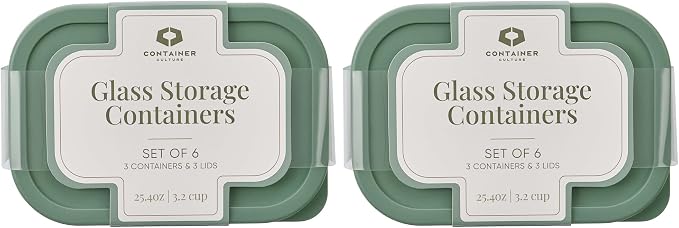 Glass Food Storage Containers with Lids — 12 Piece — 24.4 oz Glass with BPA-Free Leakproof Stackable Lids — Microwave, Oven & Dishwasher Safe — Ideal for Meal Prep & More - Soft Sage - Image 3