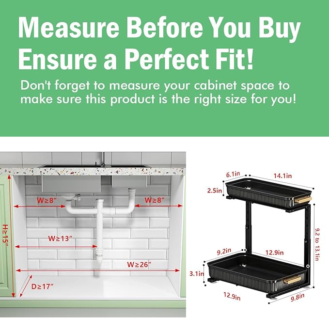 ARSTPEOE Under Sink Organizer - 2 Pack Multi-Purpose Pull-Out Storage Shelf | Slide out Pull out Cabinet Organizer Shelf, Storage for Kitchen Bathroom - Image 2