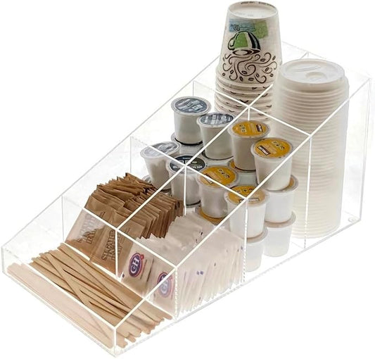Java Joe Acrylic Breakroom Kitchen Coffee Station Organizer for Cups/Lids/Sugar/Tea/Stirrers by OnDisplay