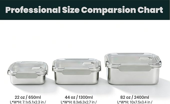 Stainless Steel Food Storage Containers, Silver, 22oz | Leak-Proof Latching Lid, Reusable Bento Lunch Box, Oven/Dishwasher/Freezer Safe - Image 2