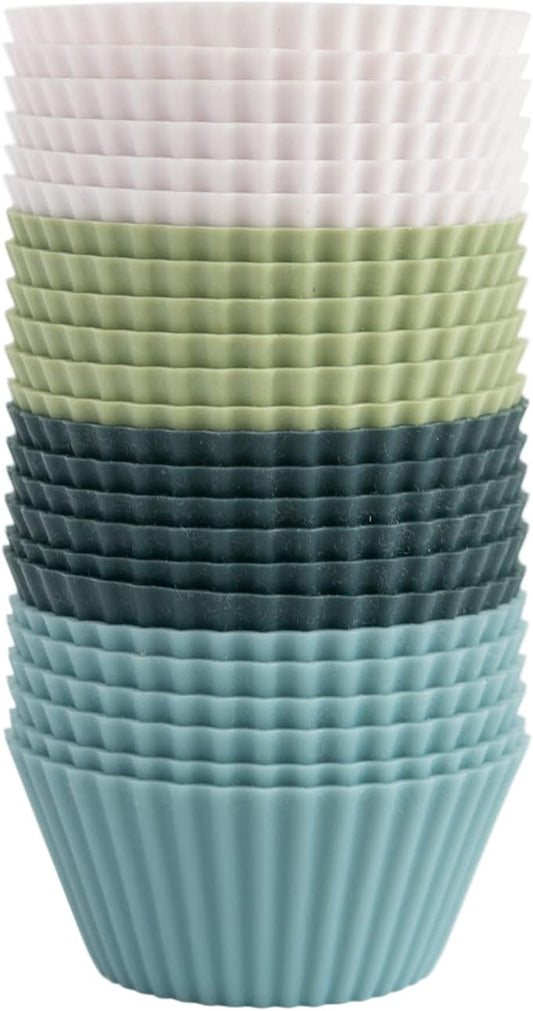 Reusable Silicone Baking Cup Silicone Muffin Liners for Cupcakes, BPA Free, Regular, 24 Pack, White Blue Green by TheSiliconeKitchen