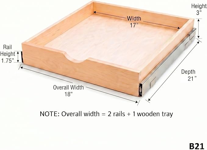 Pull Out Drawers For Cabinets, Soft Close Slide Out Wood Shelves Storage Organizer for Kitchen, Finished, Heavy-Duty, Bottom/Side Mount, 18"W x 21"D x 3"H - Image 3