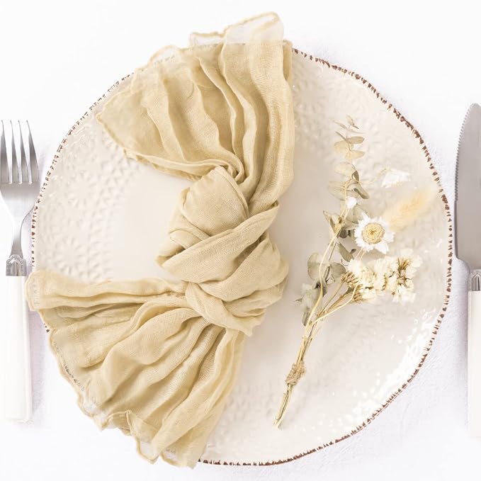 DeZerlor Champagne Washable Cheesecloth Napkins Set of 50 for Party | Reusable Summer Cloth Napkins Bulk, for Wedding Bridal Baby Shower Dinner Cocktail Birthday Home, 21x21 Inches - Image 4