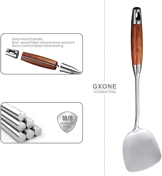 Chinese Wok Spatula, 304 Stainless Steel,with Wooden Handle, 15.7 Inch | kitchen utensils for cooking,for Metal wok/cast iron pan,cooking tools - Image 3
