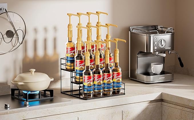 kimilus 12 Bottle Capacity Coffee Syrup Organizer 3 Tier Coffee Syrup Stand Shelf for Coffee Bar Kitchen Small Wine Rack for Bar Family Storage for Syrup Wine Dressing - Image 5