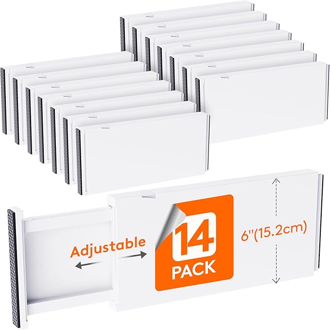Lifewit 6" Tall Upgrade Drawer Dividers, Adjustable Deep Drawer Organizer | 14 Pack 13.5"-22" Expandable White Drawer Separator for Clothes, Dresser/Kitchen/Closet/Bedroom/Office Organization & Storage by Lifewit