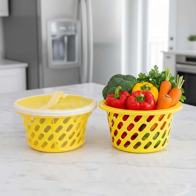 Go Hooked Plastic Storage Net Basket with Zip Closure – Multipurpose Mesh Organizer for Fruits, Vegetables, Essentials – Durable, Lightweight & Breathable Design for Home & Pantry Use (Yellow) by Go+Hooked