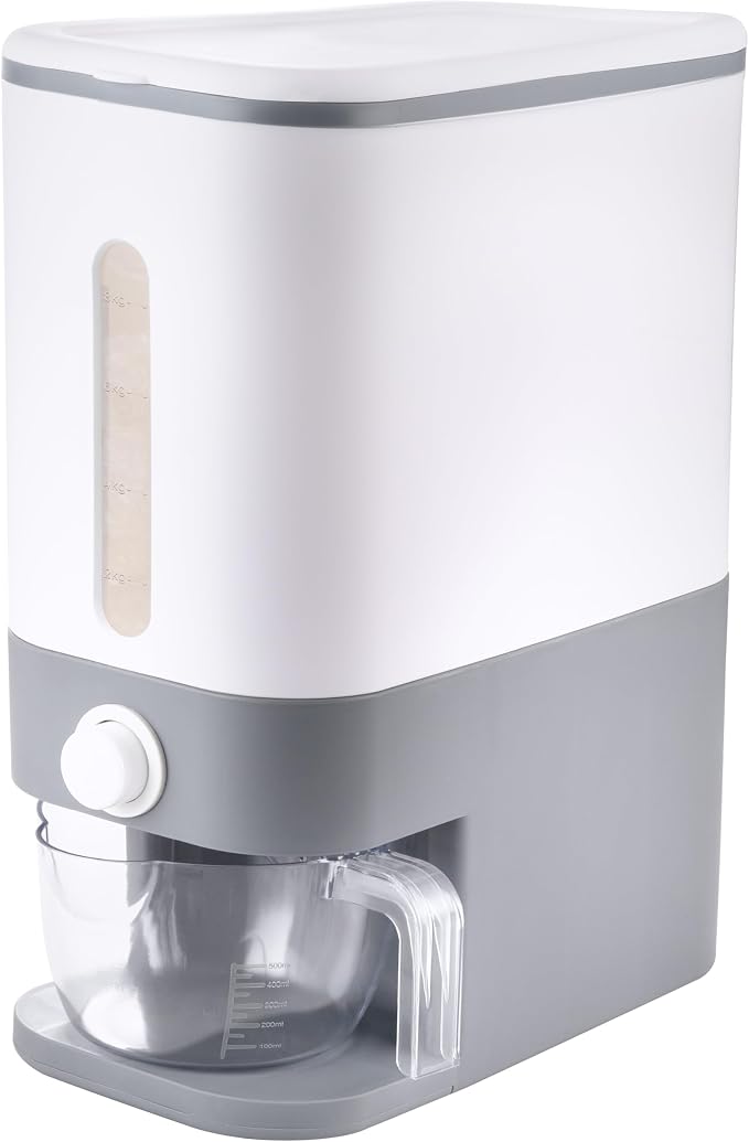 Rubtlamp 22.5-25 Lbs Gray Rice Dispenser, Rice Container with Lid, Rice Storage Container with Measuring Cup, Food Dispenser Rice Container, Storage Container for Cereal, Household Rice Bucket by Rubtlamp