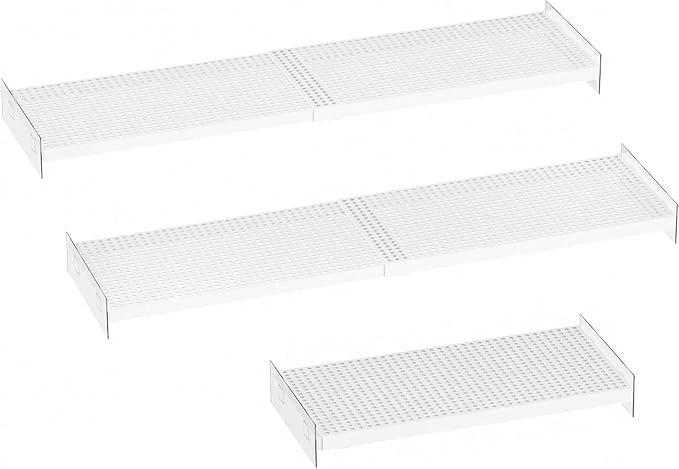 Expandable Closet Tension Shelves, 3 Packs Metal Storage Racks Organizer,DIY Perforated Dividers Separators for Cabinet Wardrobe Cupboard Kitchen (White,7.9" D x 17"-31" W,3PCS) by SlimmKISS