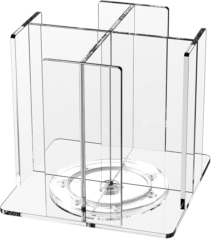 KOTEMON Cup and Lid Holder, 4 Compartment, Square | Rotating Coffee Cup Dispenser Lid Carousel for Restaurant, Buffet, Coffee Station, Bar, Countertop, Clear Acrylic by KOTEMON