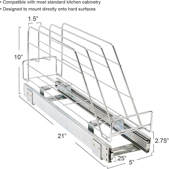 Household Essentials Glidez Multipurpose Chrome-Plated Steel Pull-Out/Slide-Out Storage Organizer for Cookware and Bakeware - Fits Standard Size Cabinet or Shelf, Chrome - Image 2