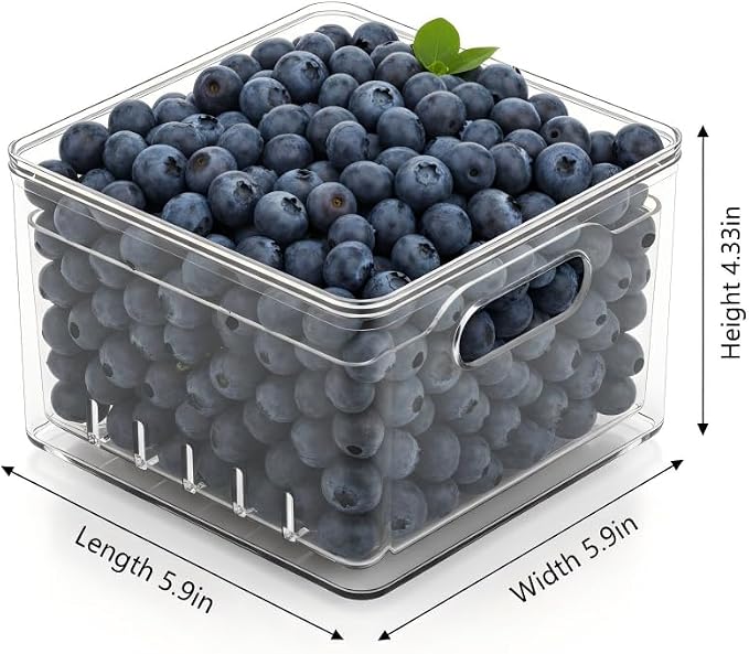 3 Pack Fruit Storage Box Long & Square for Fridge | 3-in-1 Produce Keepers, BPA-free clear bins with lids keep fruits fresh & ready to eat. - Image 6