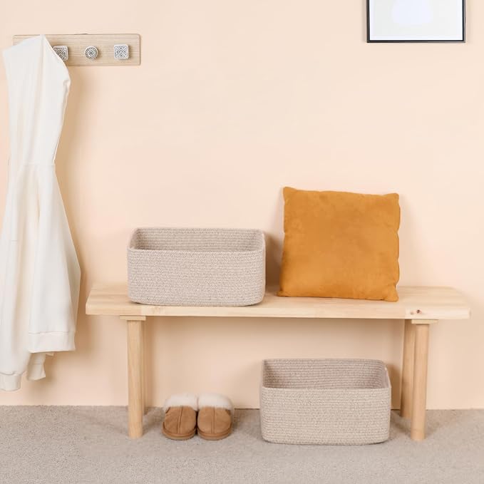 MiniArk Large Storage Baskets for Shelves, 17 x 13 x 7.5” Closet Organizers Bins for Clothes Blanket Towels, Baby Nursery, Toy Baskets Box, Woven Rope Baskets, 3 Packs Mixed Brown - Image 6
