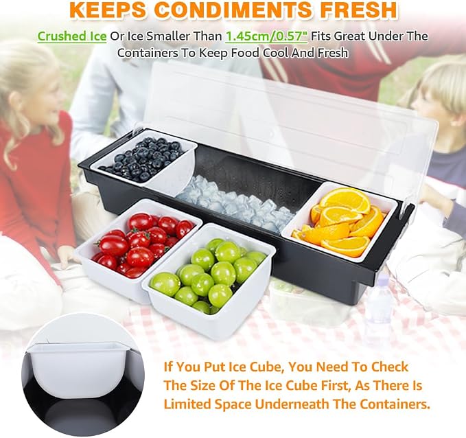 Chilled Condiment Caddy Server With Lid 4 Compartment Garnish Tray | Plastic Condiment Container Garnish Tray For Bartenders,Bar Condiment Fruit Caddy With Lid And Removable Trays - Image 5