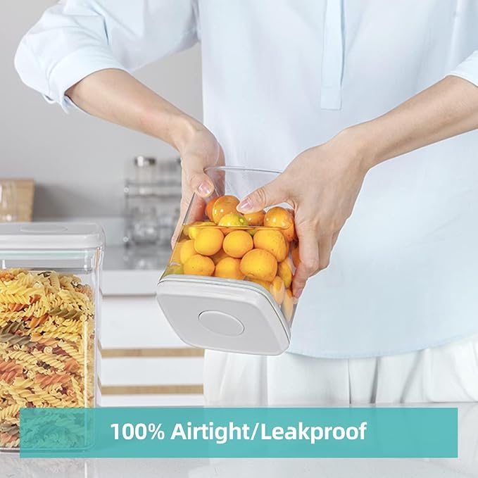 Food Airtight Containers (1500ml) 1.5 Qt Pop Up Food Formula Container With Lids, Bpa-Free One Button Open Stackable Container for Coffee Tea Brown Sugar Cereals - 8 Labels - Clear - Image 3