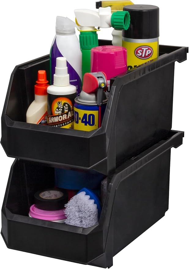 Akro-Mils ReadySpace Large Stackable Plastic Storage Bins, 6-Pack, Black | Open-Front Stackable Bins For Garage, Pantry, Closet & Office, 14,8"L X 8"W X 7"H, Nests When Empty, Durable Plastic, - Image 5