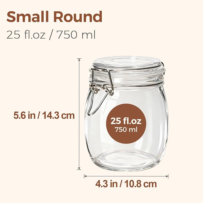 ComSaf Round Glass Jars with Airtight Lids 25 oz 6 Pack Pickling | Flour sugar rice, Preserving canning, Pantry organization, Kitchen storage, Dry goods, Sourdough fermenting, Mason jars - Image 2