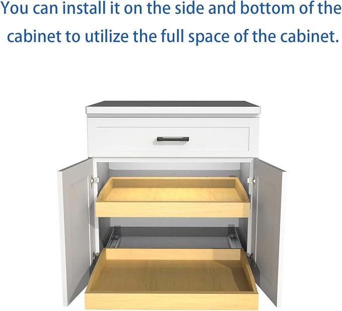 Wooden Pull out Cabinet Organizer 12" W x 21" D x 4.3" H, Heavy Duty Slide Out Drawers Pull-Out Home Organizers for Kitchen Cabinets - Image 3