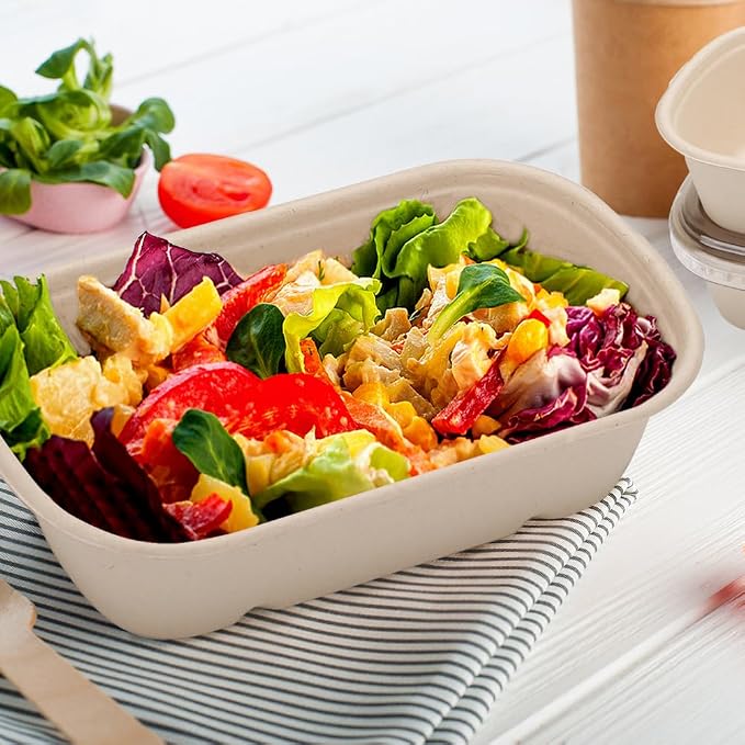 Aksipo 50 Pack 23 Oz Disposable Meal Prep Containers with Lids, Rectangle Paper Bowls with Lids for Salad,Leftovers, Leak-proof To Go Food Box Cardboard Lunch Box Compostable Take Out Food Containers - Image 4