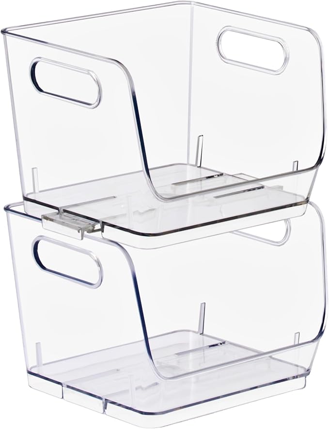 Sorbus Stackable Storage Bins Open Front, Clear Stackable Storage Bins, Pantry Bins for Storage and Organization, Acrylic Stackable Bins for Kitchen, Clear Pantry Organizer Bins (Small Square 2 Pack) by Sorbus