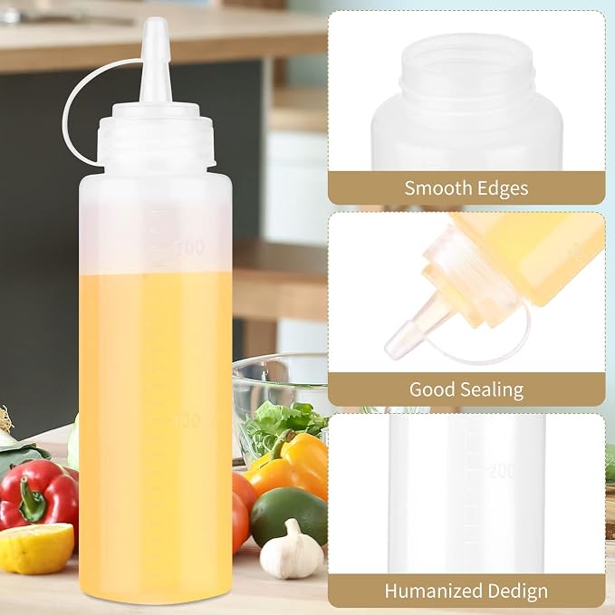 Xinnun 24 Pcs Plastic Condiment Squeeze Bottles Squeeze Leak Proof Multipurpose Squirt Bottles with Twist Top Cap for Sauces Ketchup BBQ Syrup Dressings Paint Grilling Crafts Olive Oil Arts(8 oz) - Image 3