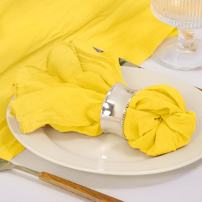 Cloth Napkins Set of 24 21"x21" Reusable Cheesecloth Napkins Bulk Yellow | Boho Rustic Dinner Napkins Washable Gauze Table Napkins Cloth Hemmed Edges for Wedding Bridal Shower Family Gathering Decor - Image 3