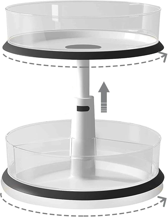 2 Tier Lazy Susan Turntable Kitchen Spice Rack Organizer for Cabinet Rotating Carousel Lazy Susan for Table Spice Storage Pantry Organization Height Adjust & Detachable Large Plastic Clear Bins by WELLHOME