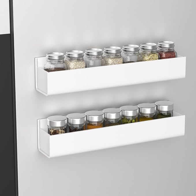PMMASTO Adhesive Acrylic Spice Rack Organizer for Wall with Nano Double Sided Tape, Spice Shelf Organization for Kitchen Cabinet Door/Pantry Door, Wall Mount Seasoning Rack (White-2 Pack) - Image 3