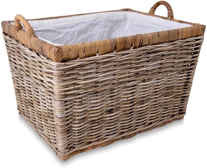 The Basket Lady Lift-Off Lid Wicker Storage Basket, L, Serene Grey | Outside: 24.5" L x 18" W x 17.5" H | Inside: 21.5"L x 15.5"W x 14"H - Handcrafted by artisans from natural rattan - Image 5